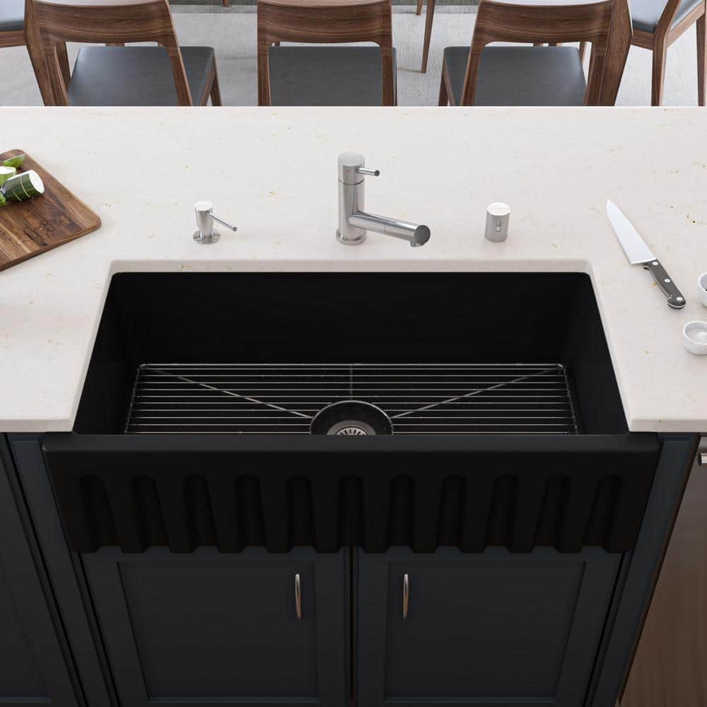 36'' Black Matte Fireclay Farmhouse Single Bowl Kitchen Sink