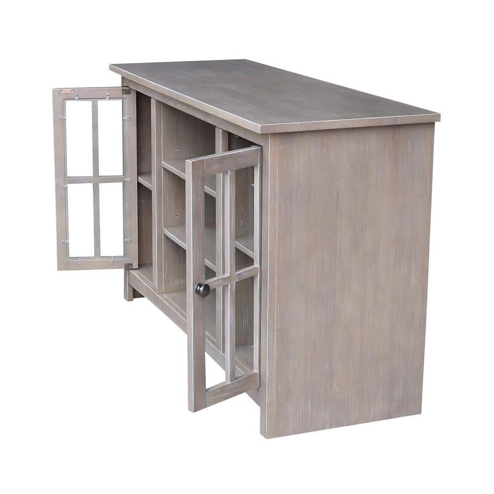 Washed Gray Taupe Solid Wood TV Stand with Cabinet