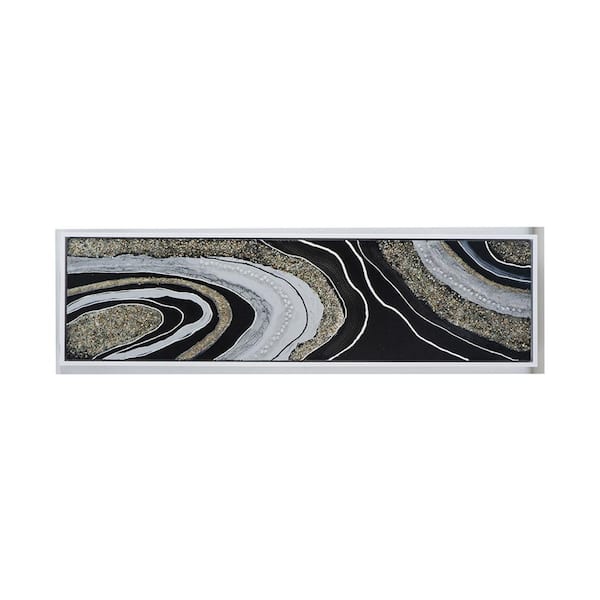 Benjara Brown, Black and Silver Wooden Framed Long Landscape Wall Art Oil Painting