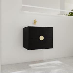 Modern 24 in. W x 18.5 in. D x 21.4 in. H Single Sink Floating Bath Vanity in Black with White Ceramic Top