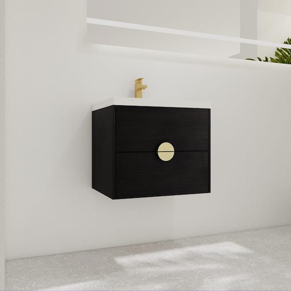 UPIKER Modern 24 in. W x 18.5 in. D x 21.4 in. H Single Sink Floating Bath Vanity in Black with White Ceramic Top