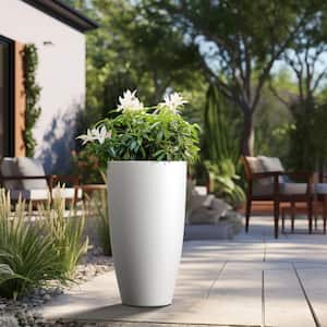Lightweight 13.5 in. W. x 24 in. Crisp White Extra Large Tall Round Concrete Plant Pot/Planter for Indoor and Outdoor