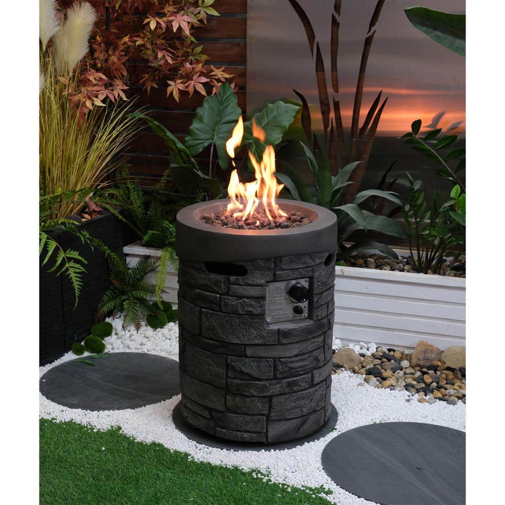32000 BTU Round Outdoor Gas Fire Pit, Magnesium Oxide Cultured Stone Surfac
