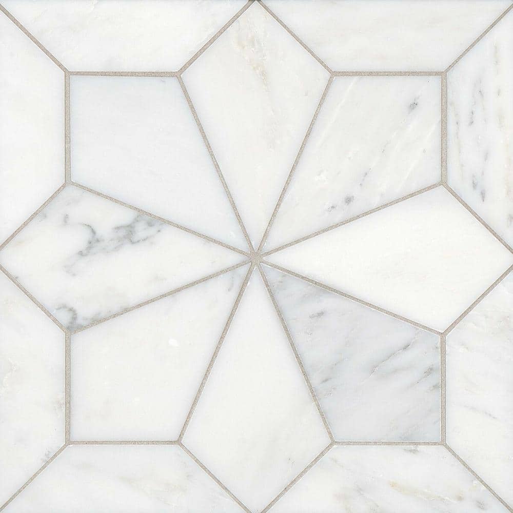 Bianco Geometric Marble Mosaic Tile with Honed Finish
