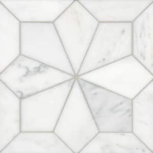 Blomma Floral 12 in. x 12 in. Honed Bianco Marble Mosaic Tile (9.81 sq. ft./Carton)