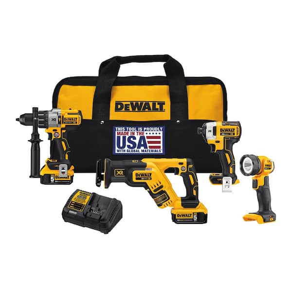 DEWALT 20V MAX XR Cordless 4 Tool Combo Kit with (2) 20V 5.0Ah Batteries and Charger