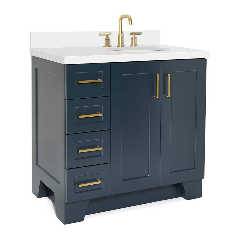 Midnight Blue 37" Single Bathroom Vanity with White Quartz Top