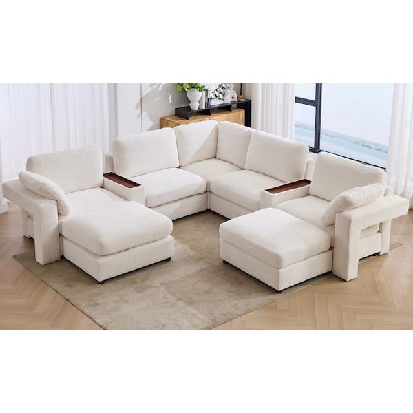 Seafuloy 121 in. Straight Arm 7-Piece Chenille Oversized Modular