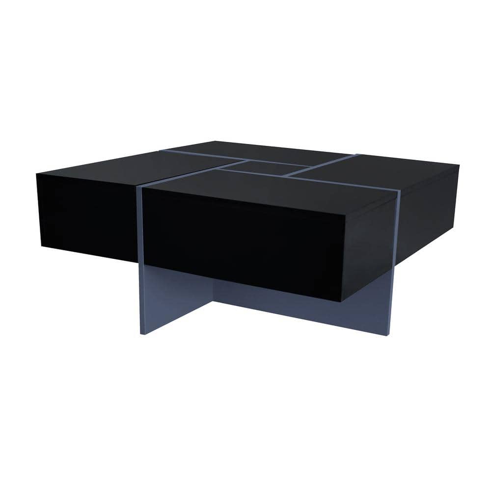 Zeus & Ruta Black Square Cocktail Table Coffee Table with 4 Hidden