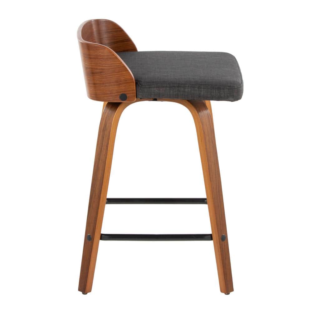 Dark Gray Swivel Counter Stool with Walnut Wood and Metal Frame