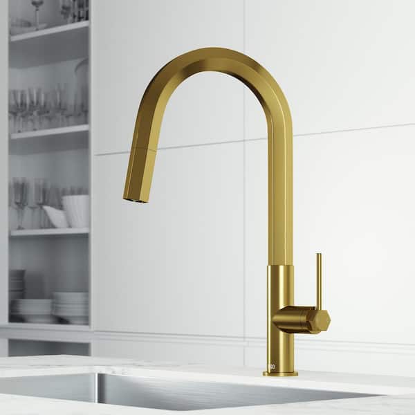 Hart Hexad Single Handle Pull-Down Spout Kitchen Faucet in Matte Brushed Gold