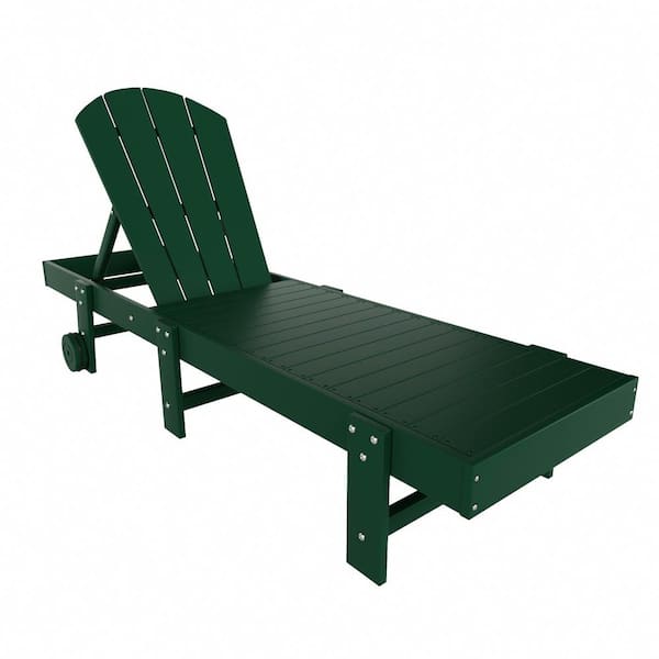 WESTIN OUTDOOR Laguna Dark Green HDPE Plastic Outdoor Adjustable Adirondack Chaise Lounger With Wheels