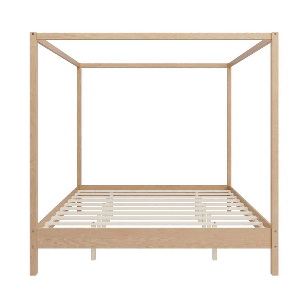 Natural (Light Brown) Solid Wood Frame Queen Size Canopy Bed with Premium Sturdy Construction, No Box Spring Needed - thumbnail 4