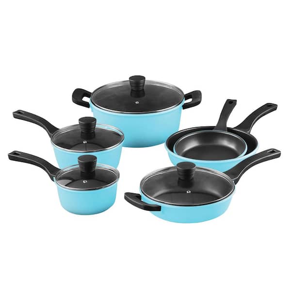 Iris USA Nonstick Square Cast Aluminum Frying Pans with Removable Handles and Collapsible Wood Trivet, 6 Piece, Kitchen Cookware Sets