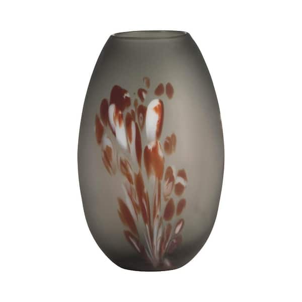 12 in. Gray Glass with Red Detail-Gray Decorative Vase