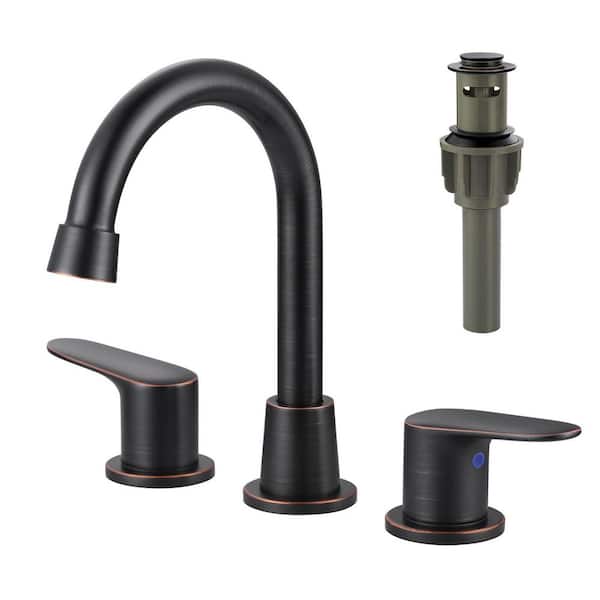 ALEASHA 8 in. Widespread Double Handle Bathroom Faucet with Drain Kit Inclued in Oil Rubbed Bronze
