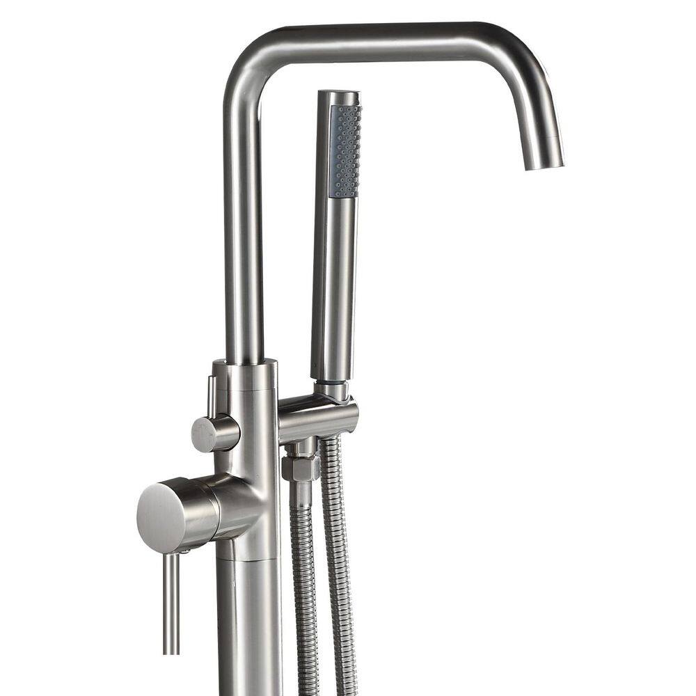 Single-Handle Floor-Mount Roman Tub Faucet with Hand Shower in Brushed Nickel price history on PriceWatchPro
