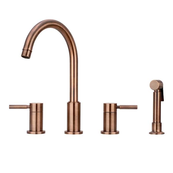 Akicon Double Handle Deck Mount Standard Kitchen Faucet with Side Spray in Antique Copper