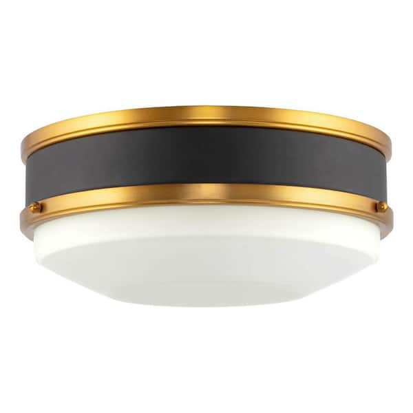 Kira Home Yvonne 13 in. 60-Watt 2-Light Golden Brass Modern Flush Mount with Frosted Shade