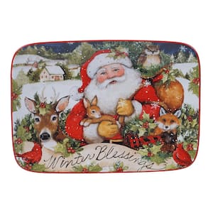 14 in. Magic of Christmas Santa Multicolored Earthenware Rectangular Platter