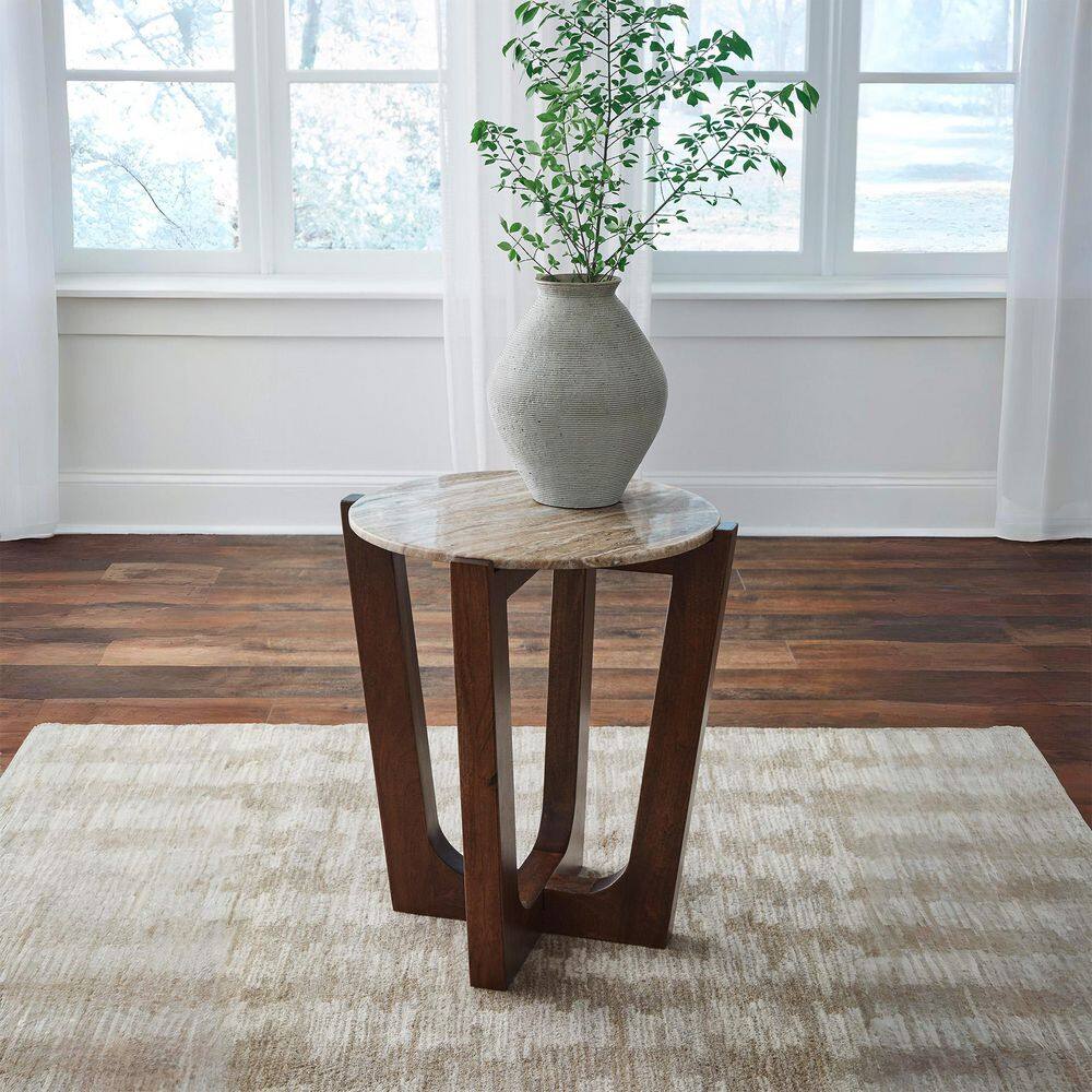Tanidore 22 in. Brown Round Marble End Table - thumbnail 5