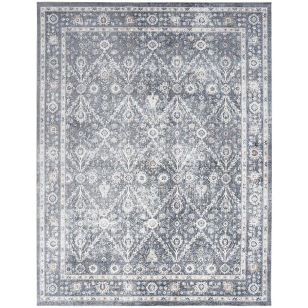 Nourison Astra Machine Washable Dark Blue 7 ft. x 9 ft. Distressed Traditional Area Rug
