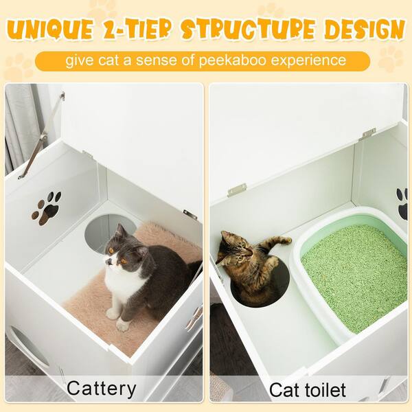 COZIWOW Cat Litter Box Enclosure Large Box House with Table