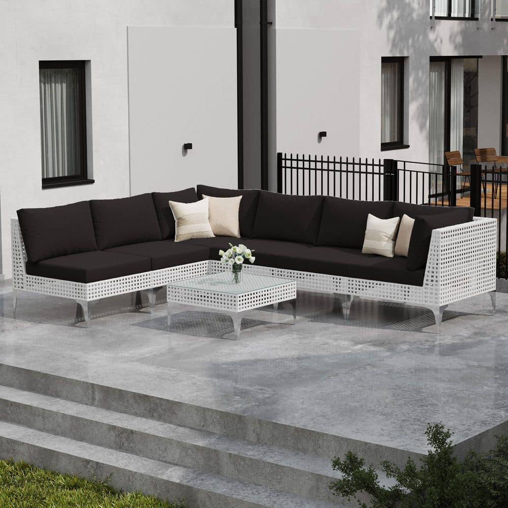 7-Piece Outdoor Wide Rattan Sectional Sofa Set Wicker Patio Conversation Se