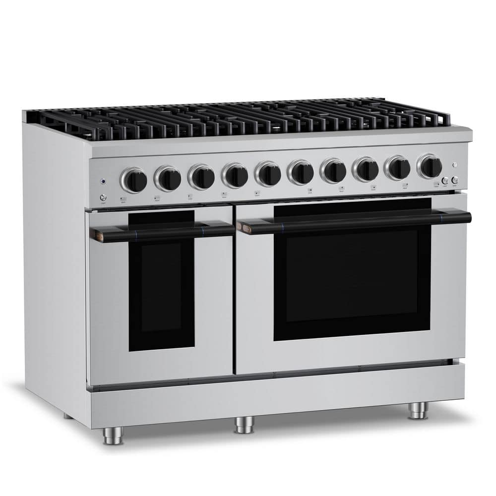 HausPro 48 in. 8-Burners 20000 BTU Freestanding Double Oven Dual Fuel Range in Stainless Steel w/ Convection Matte Black price history on PriceWatchPro