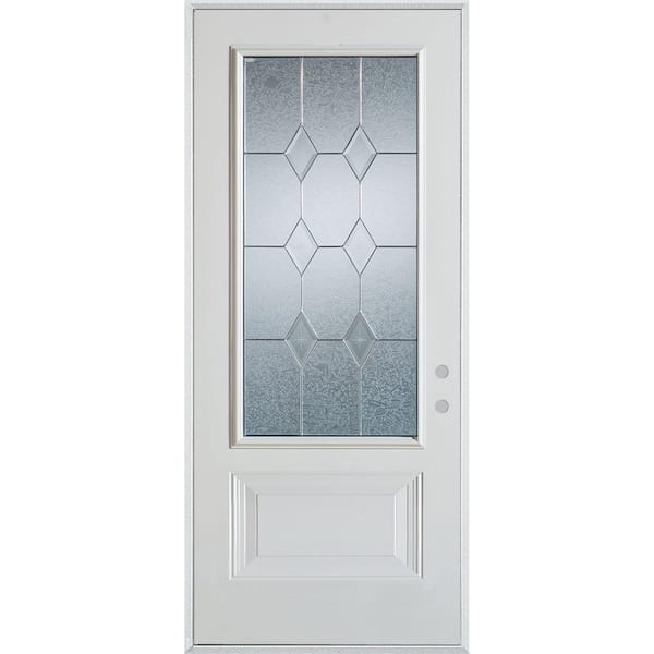 Stanley Doors 32 in. x 80 in. Geometric Brass 3/4 Lite 1-Panel Painted White Left-Hand Inswing Steel Prehung Front Door
