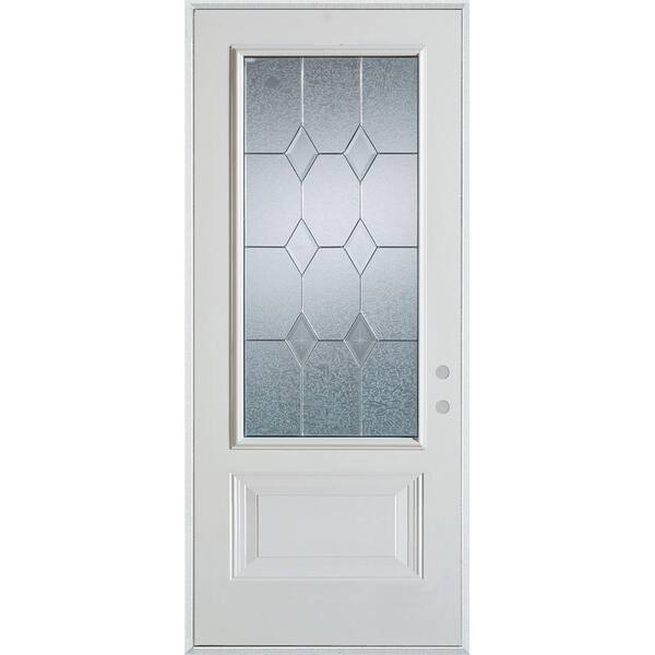 Stanley Doors 36 in. x 80 in. Geometric Brass 3/4 Lite 1-Panel Painted White Left-Hand Inswing Steel Prehung Front Door