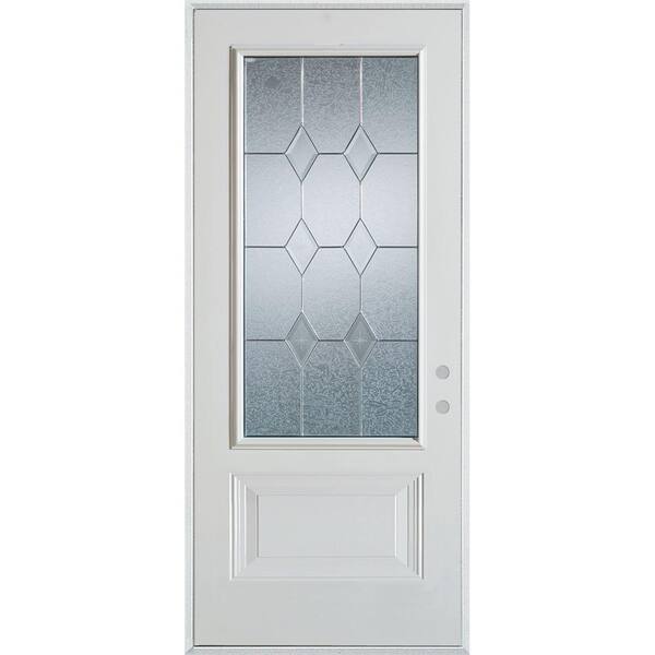 Stanley Doors 32 in. x 80 in. Geometric Patina 3/4 Lite 1-Panel Painted White Left-Hand Inswing Steel Prehung Front Door