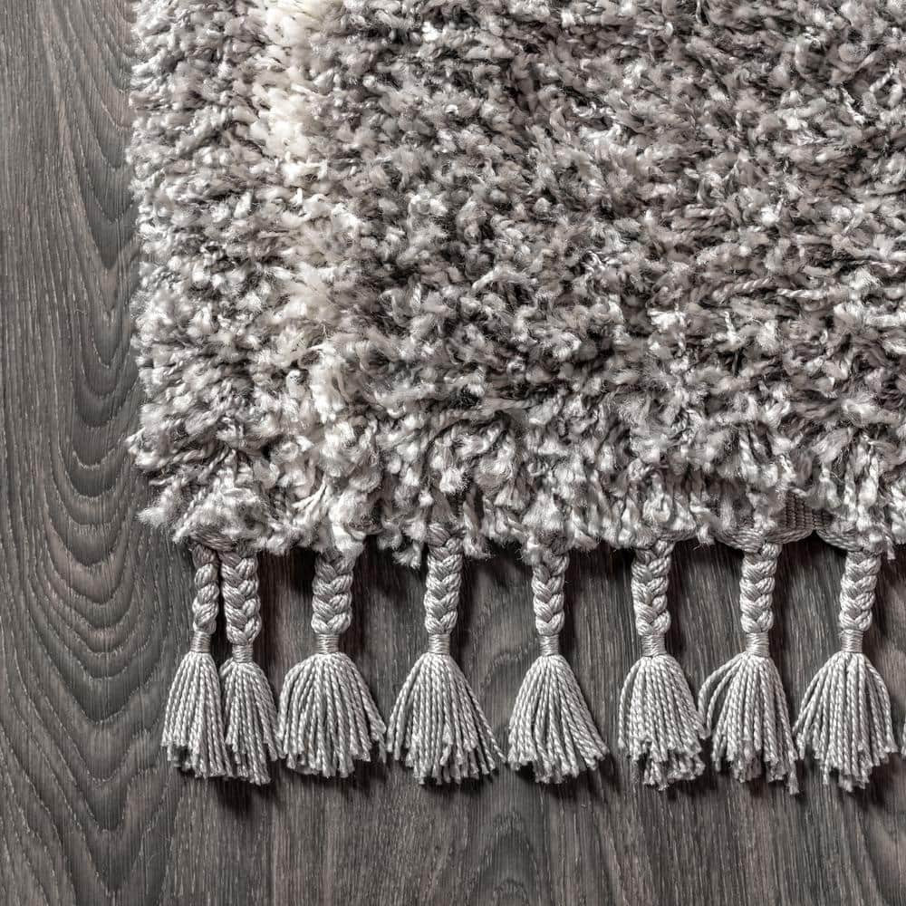 Reversible Grey/Cream Moroccan Trellis Shag Rug 4' x 6'