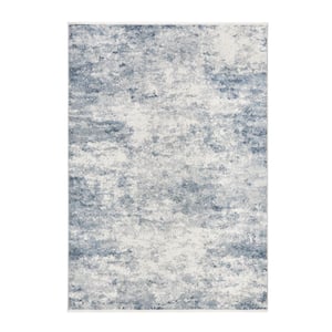 Everyday Rein Abstract Cloud Blue Grey 5 ft. x 7 ft. Machine Washable Rug