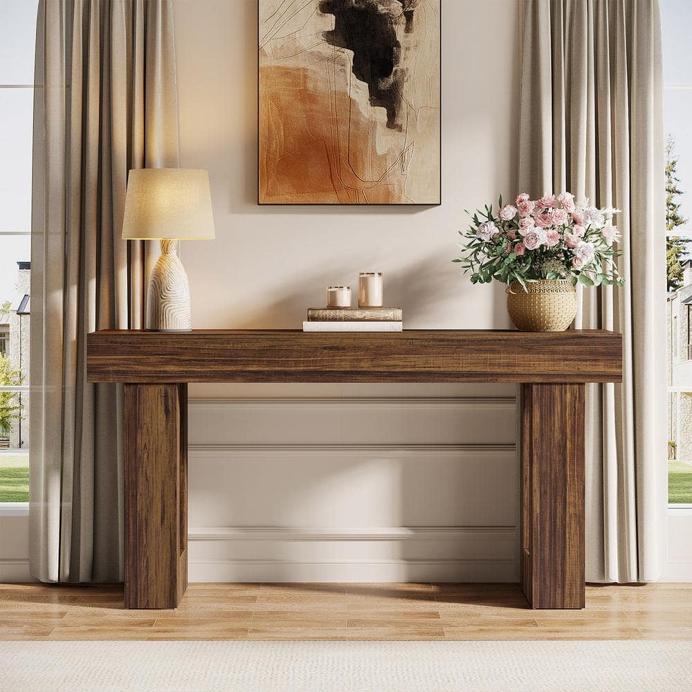 63-Inch Rustic Brown Wooden Console Table with Storage