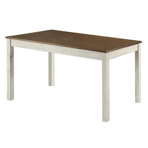 Classic Cottage Farmhouse Distressed White Solid Wood Top 59 in 4-Legs Base Dining Table Seats 4