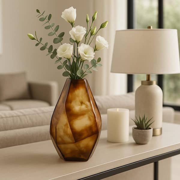 12 in. Brown Glass Geometric Novelty Decorative Vase