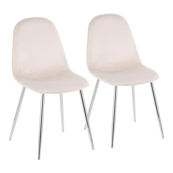 Lumisource Pebble Cream Velvet and Chrome Metal Dining Chair (Set of 2)