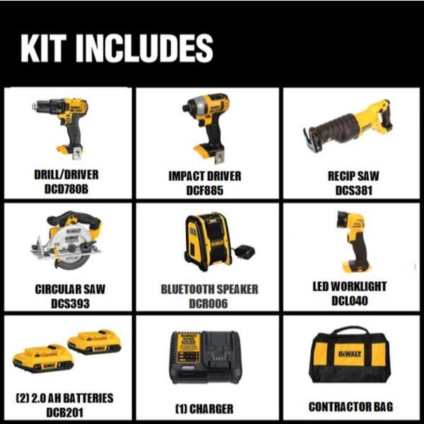 DEWALT 20V MAX Cordless 6 Tool Combo Kit, 20V MAX Cordless Drywall Cut-Out  Tool, and (2) 20V 2.0Ah Batteries DCK620D2WDCS551 - The Home Depot