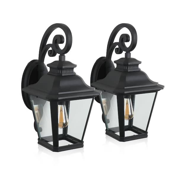21 in. 2-Light Black Hardwired Outdoor Wall Light Lantern Sconce with No Bulb Included