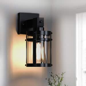 5.12 in.1-Light Matte Black Cylinder Industrial Wall Sconce with Clear Glass Shade for Living Room Hallway.