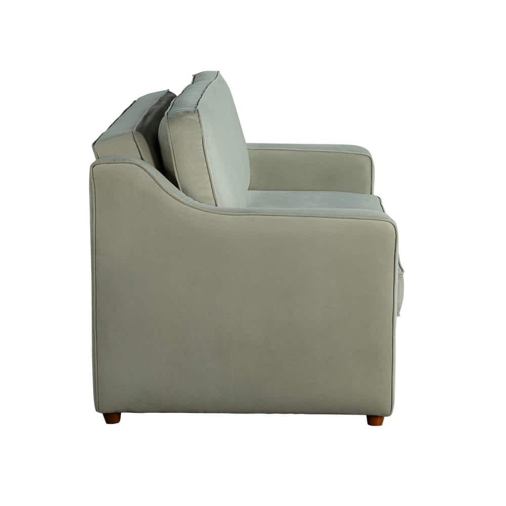 Sage Green Velvet Full Sleeper Loveseat with Wood Legs