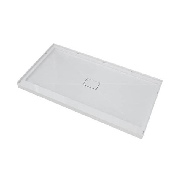 60 in. L x 32 in. W x 80 in. H Alcove Shower Kit with Shower Base and Wall and 4-Piece Direct-to-stud and Center Drain