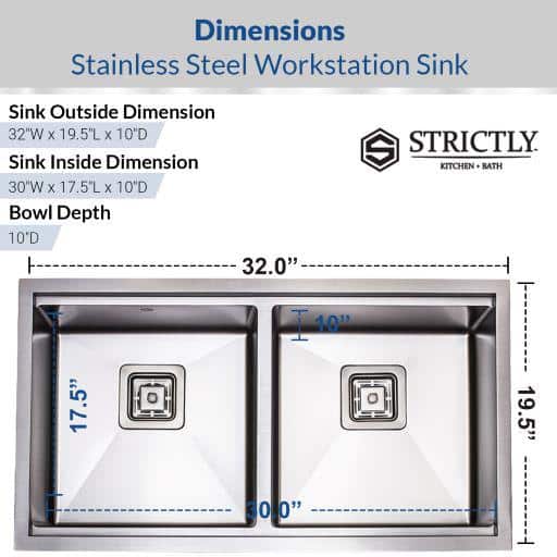 32-inch Stainless Steel Double Bowl Undermount Workstation Sink with Accessories