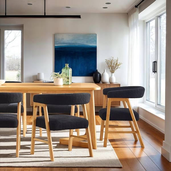 Walker Edison Furniture Company 2-Piece Modern Black Rounded Back Solid Wood and Boucle Upholstery Dining Chairs
