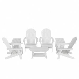 Vineyard 7-Piece White Outdoor Plastic Folding Adirondack Chair Patio Conversation Set