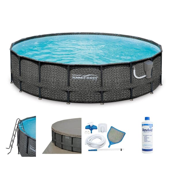 Summer Waves P4A01848B Elite 18 ft. x 48 in. Above Ground Frame Swimming Pool Set