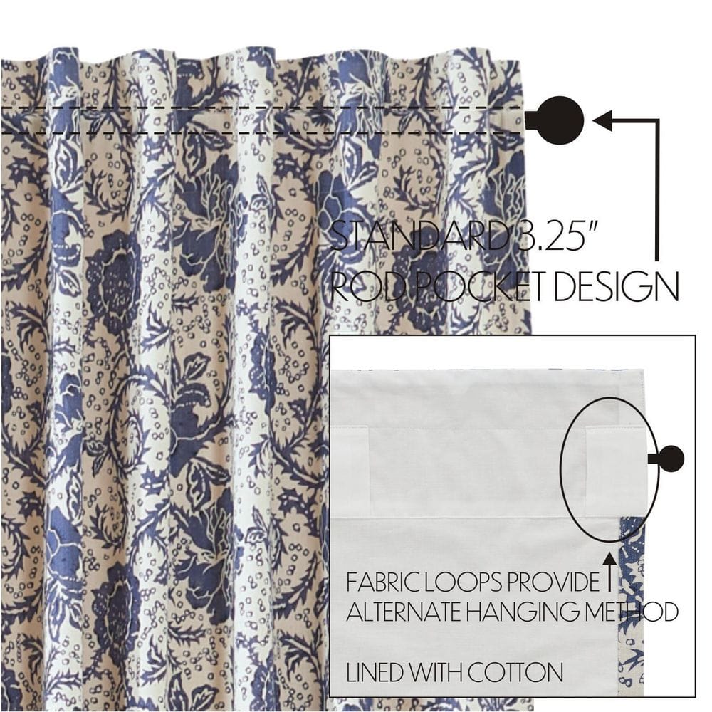 Navy Floral Cotton Rod Pocket Window Panels, 63x36, Set of 2