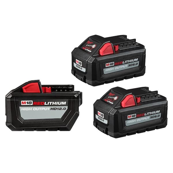 Milwaukee 18-Volt Lithium-Ion High Output Battery Packs (1) 12.0 Ah and (2) 6.0 Ah Batteries 48-11-1812-48-11-1862 - The Home Depot