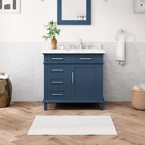 Sonoma 36 in. W x 22 in. D x 34 in. H Single Sink Bath Vanity in Midnight Blue with Carrara Marble Top